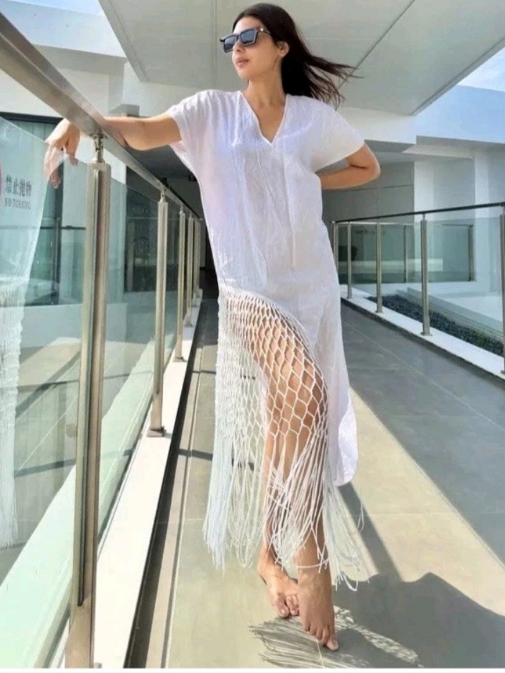 Zara Fringe Linen Tunic Dress